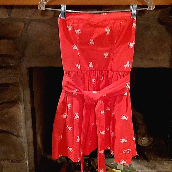 HOLLISTER BRIGHT HOT PINK CUTE SEAGULL PRINT STRAPLESS BELTED DRESS SZ.S - Picture 3 of 7